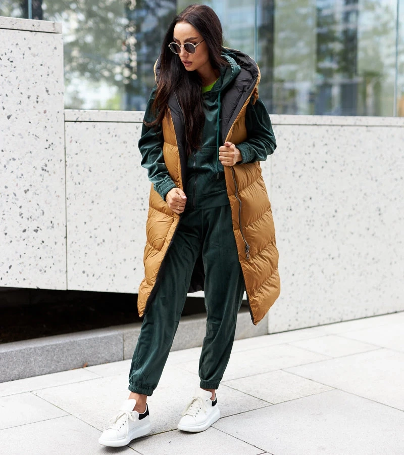 Czarno-brązowa długa dwustronna kamizelka