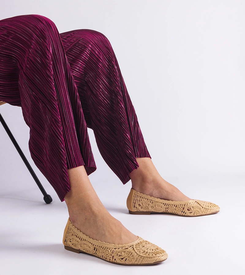 Hers baleriny damskie beżowe plecione eleganckie