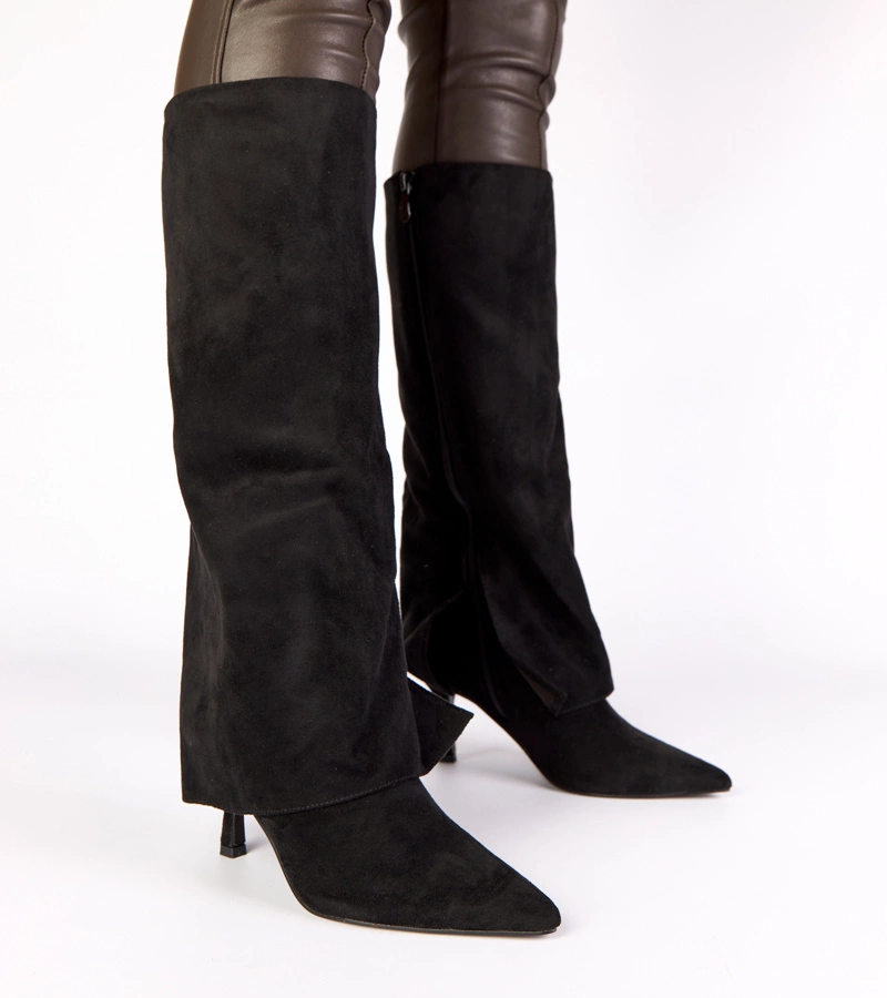 Hers Czarne kozaki na szpilce z ekozamszu