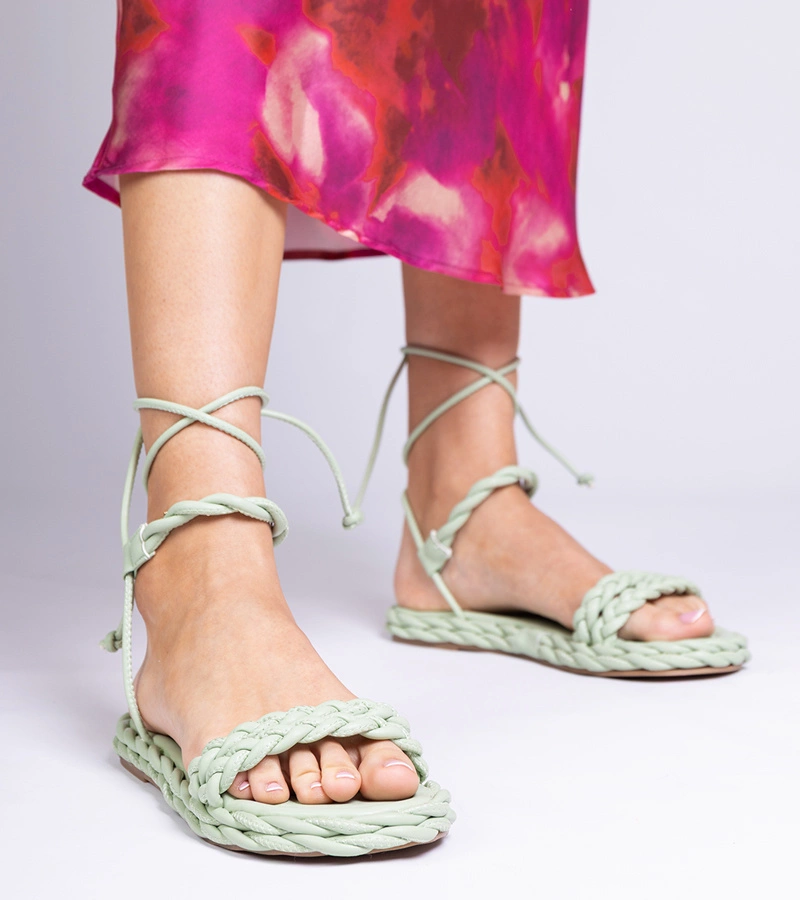 Hers Zielone sandały damskie plecione