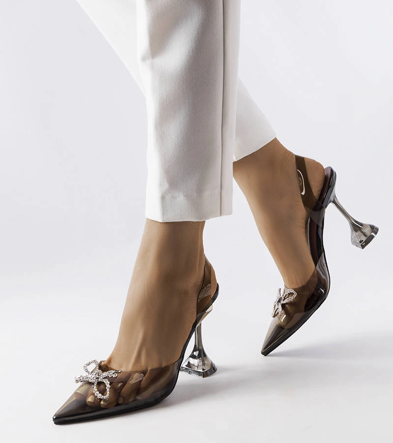 Czarne transparentne czółenka z cyrkoniami