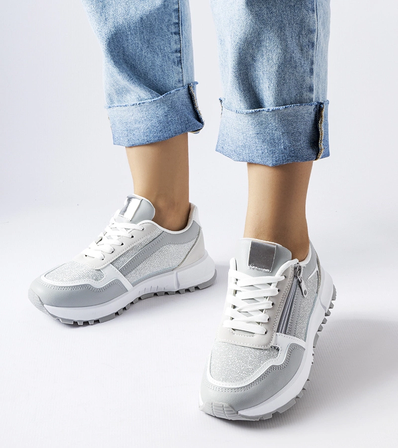 Szaro-srebrne sneakersy damskie