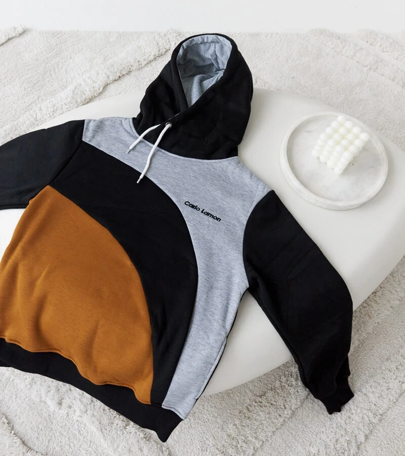 Szaro-czarna męska bluza z kapturem