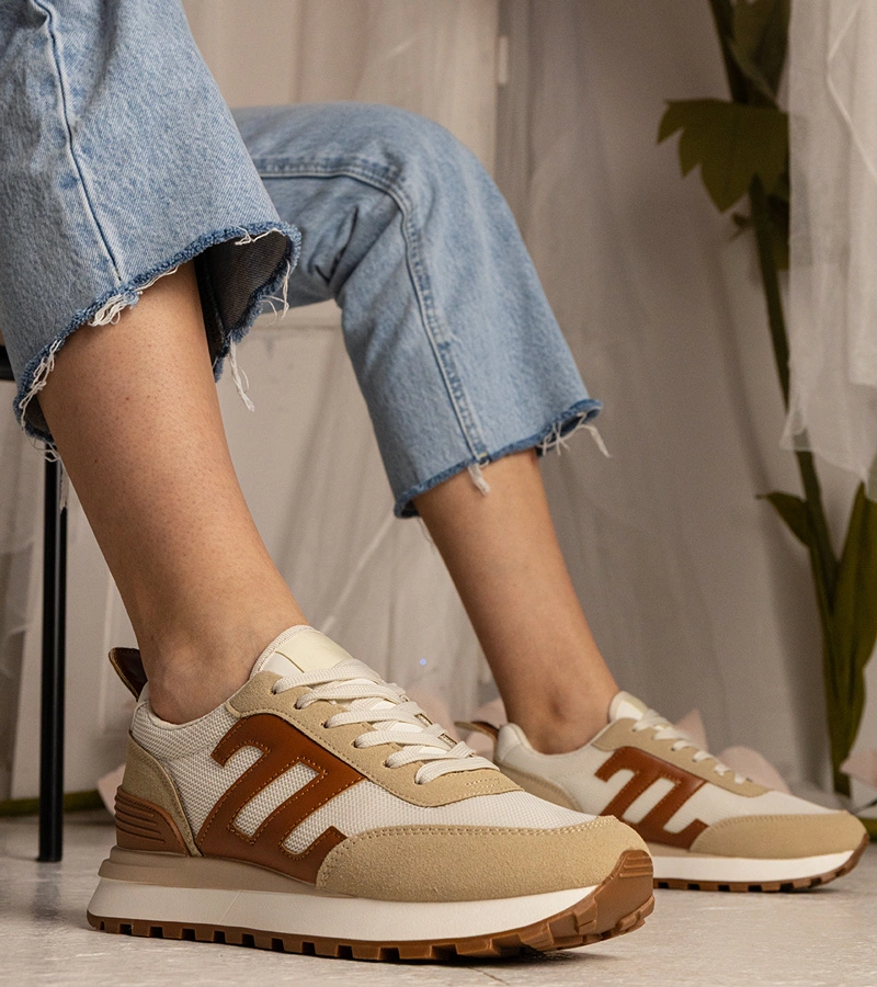 Hers Beżowe sneakersy damskie sportowe