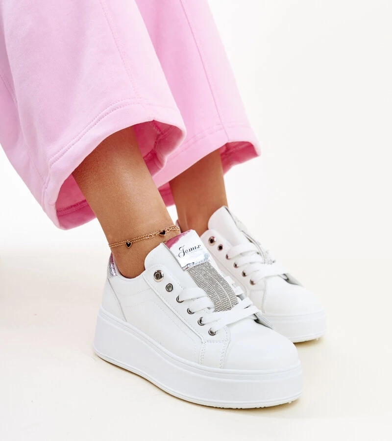 Biało-srebrne sneakersy z cyrkoniami