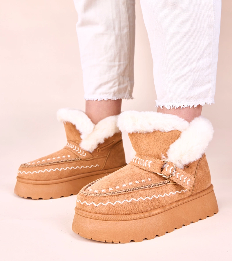 Hers Brązowe śniegowce z ozdobnym haftem