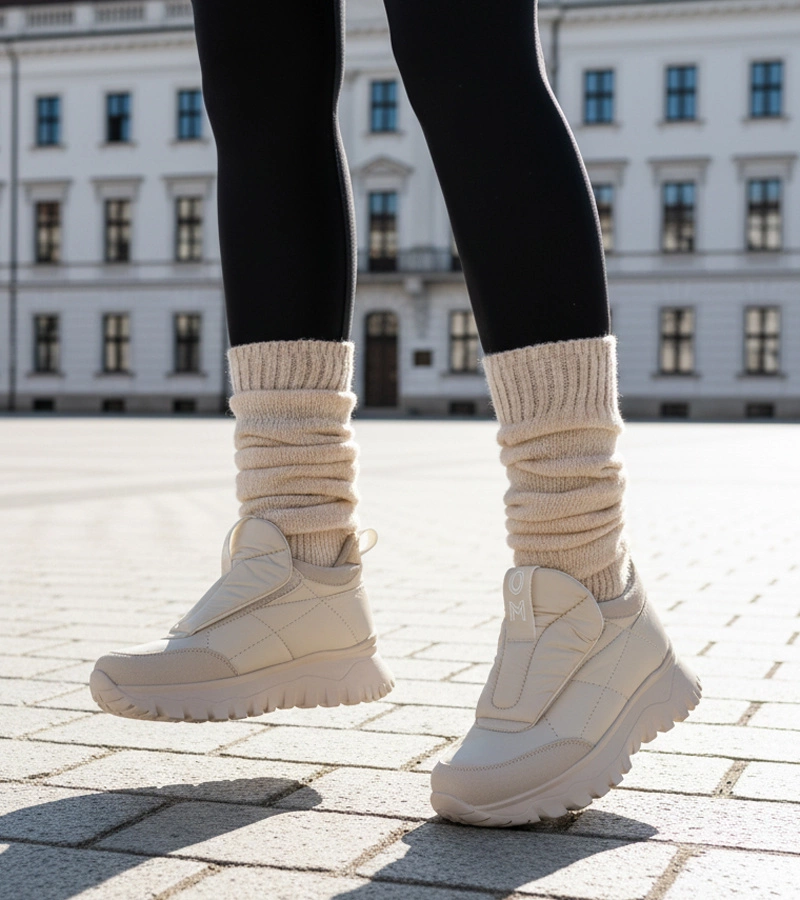 Hers Szare śniegowce damskie zapinane na rzep