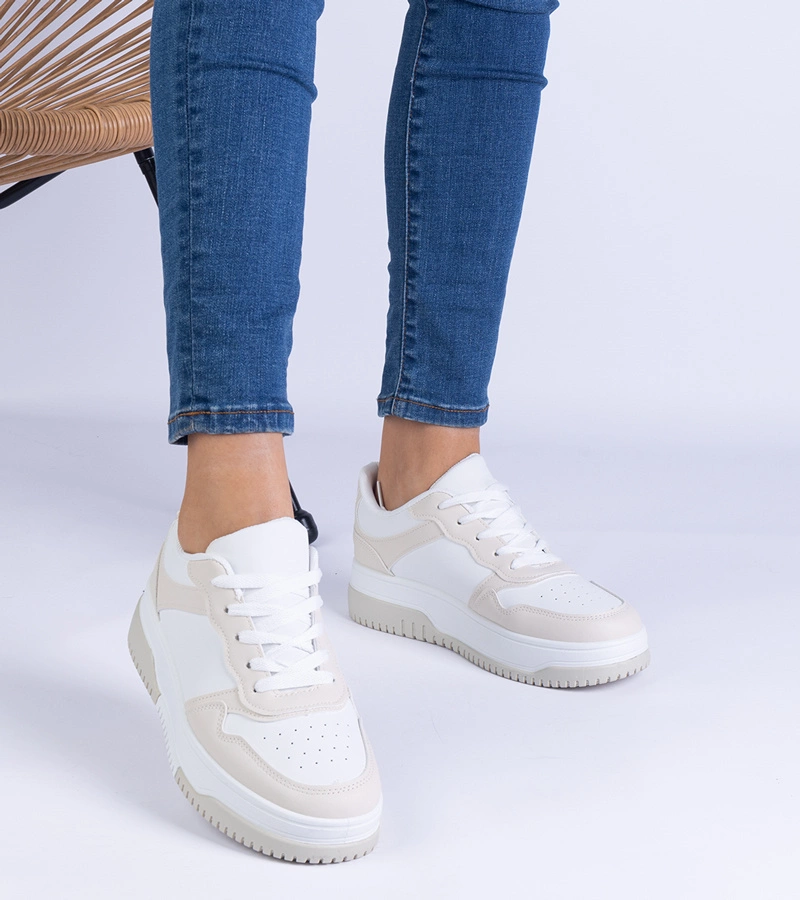 Hers Sneakersy Damskie Beżowe na Grubej Podeszwie