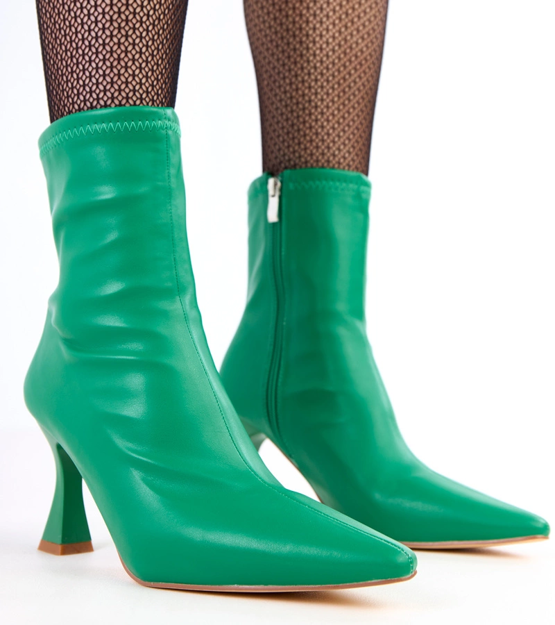 Hers Zielone botki na obcasie z ekoskóry