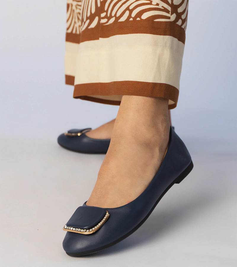 Hers Granatowe balerinki damskie z cyrkoniami