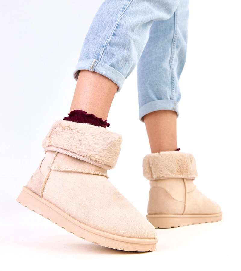 Hers Beżowe śniegowce z futerkiem na platformie