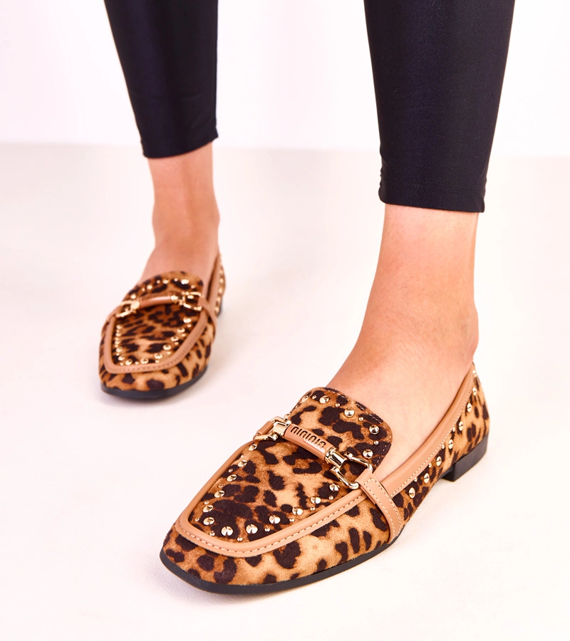 Hers Panterkowe baleriny z ekozamszu z ćwiekami