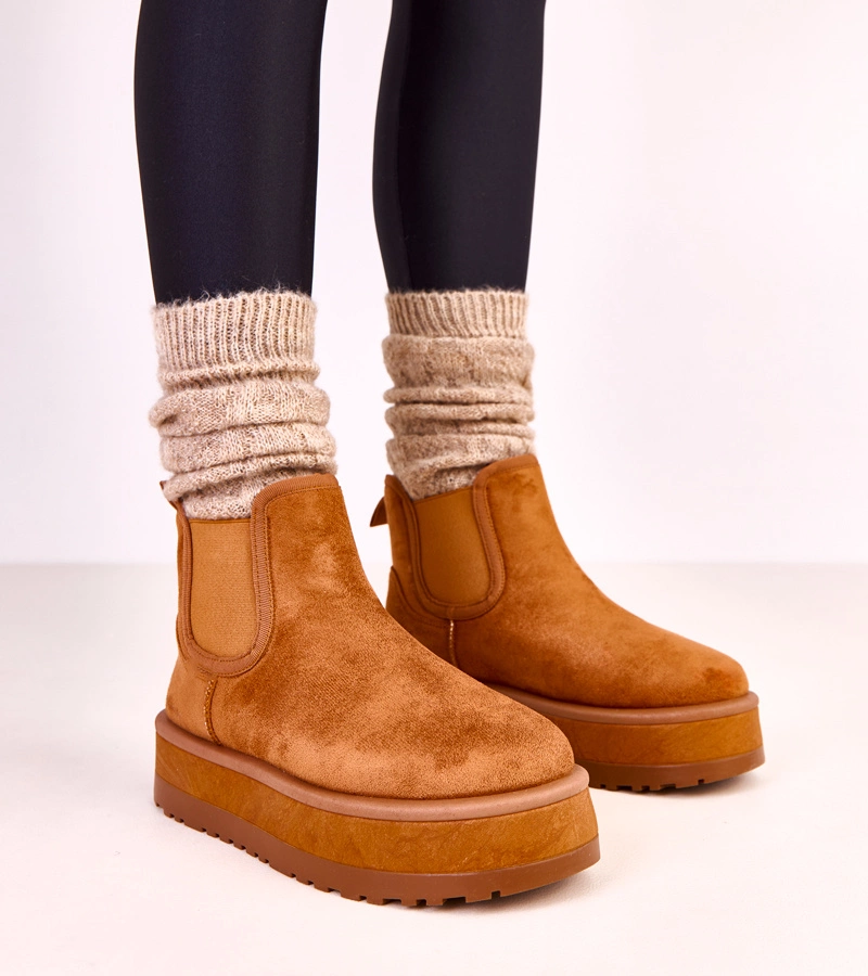 Hers Brązowe niskie śniegowce z elastyczną wstawką