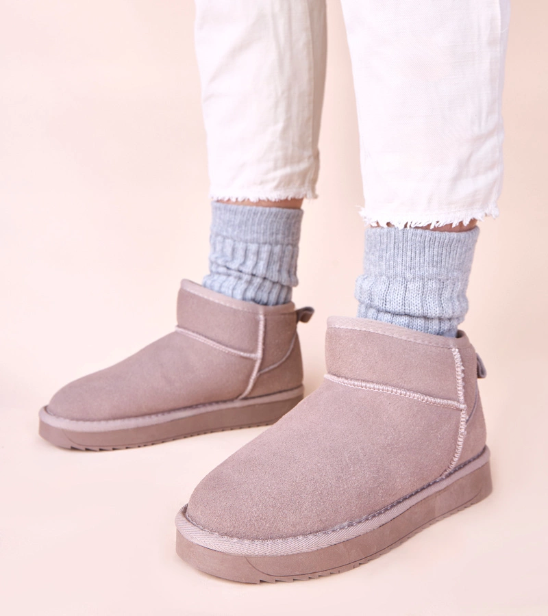 Hers Szare śniegowce z naturalnego zamszu