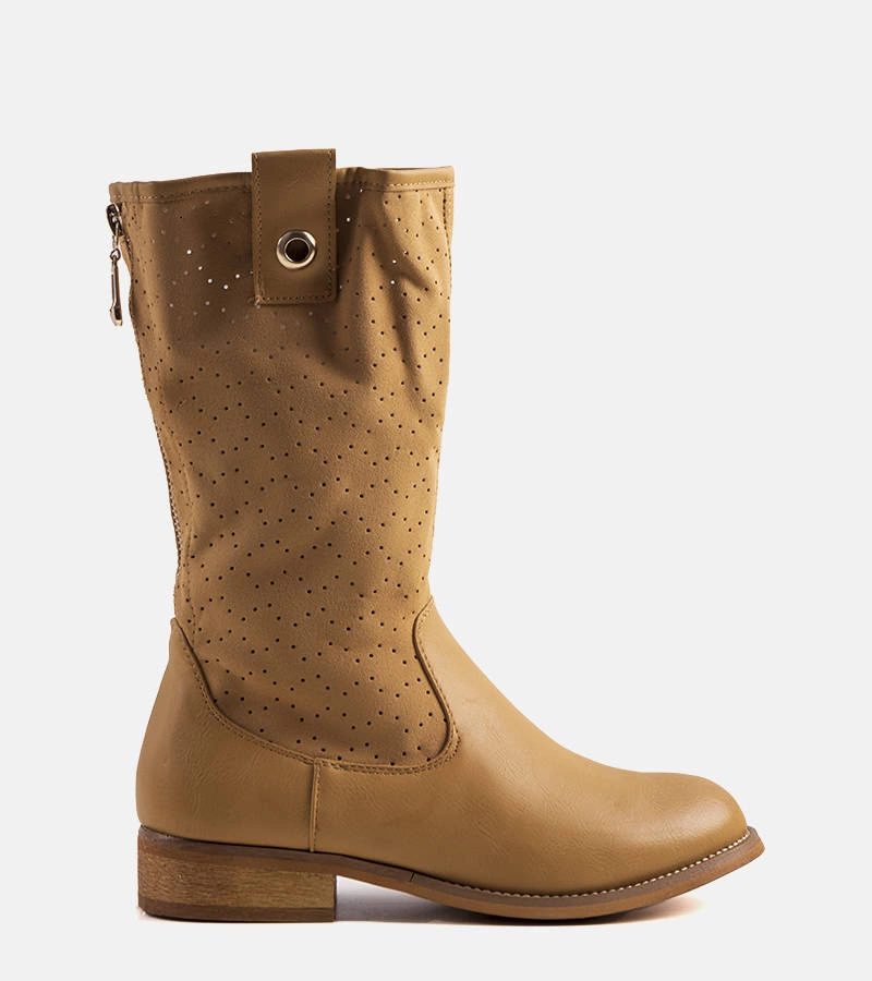 Dziecięce beżowe botki ażurowe