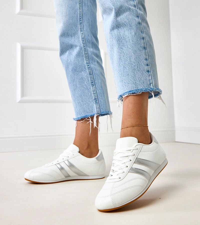 Hers białe sneakersy damskie sportowe ze srebrnymi paskami