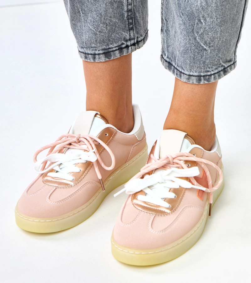 Hers Różowe sneakersy na platformie damskie sportowe