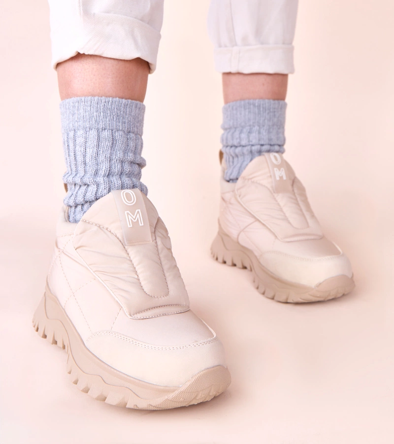 Hers Beżowe śniegowce damskie zapinane na rzep