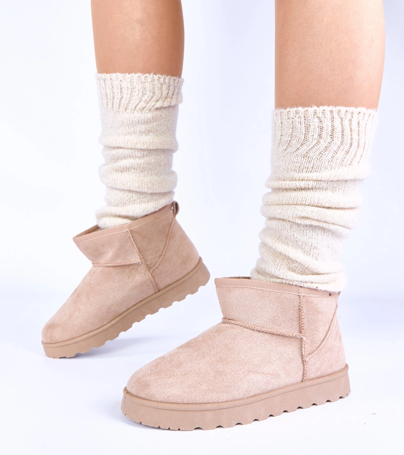 Hers Beżowe śniegowce ocieplane futerkiem