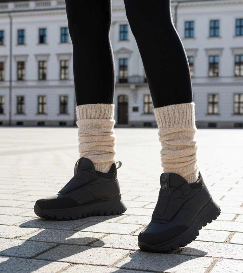 Hers Czarne śniegowce damskie zapinane na rzep