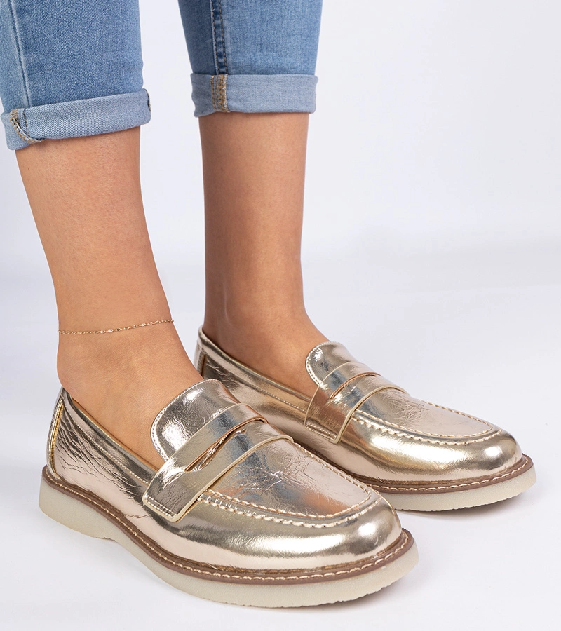 Hers Złote klasyczne mokasyny damskie