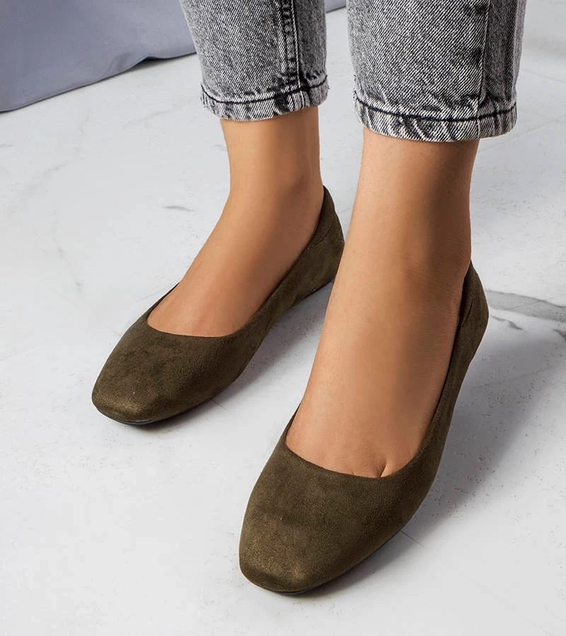 Hers Zielone baleriny z kwadratowym noskiem