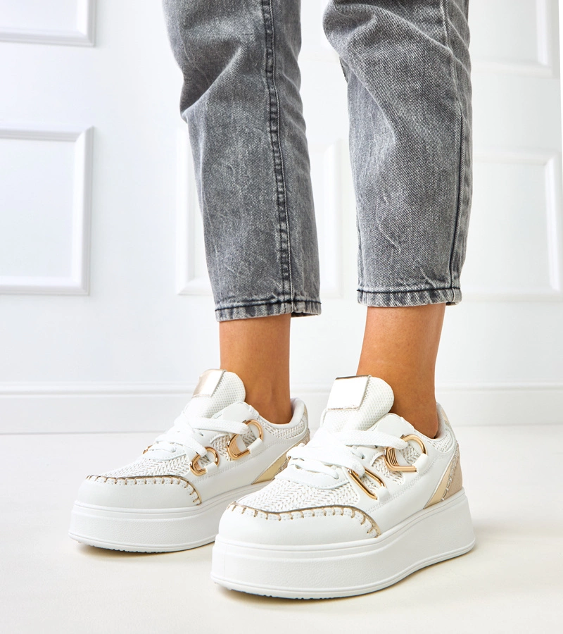 Hers Białe sneakersy z plecioną wstawką