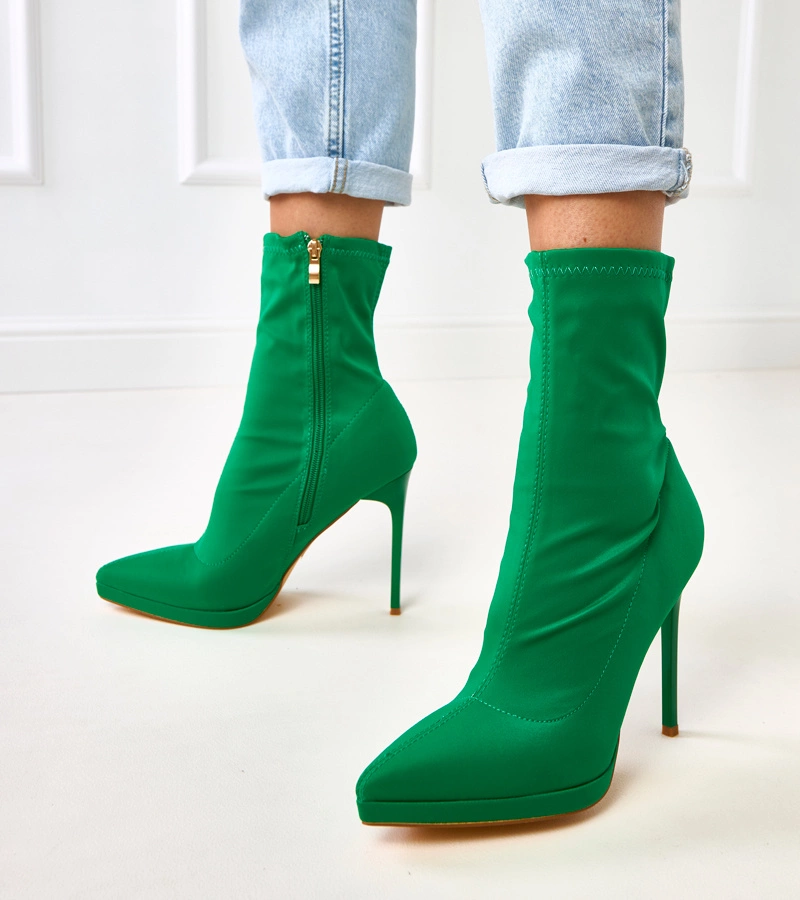 Hers Zielone damskie botki na szpilce
