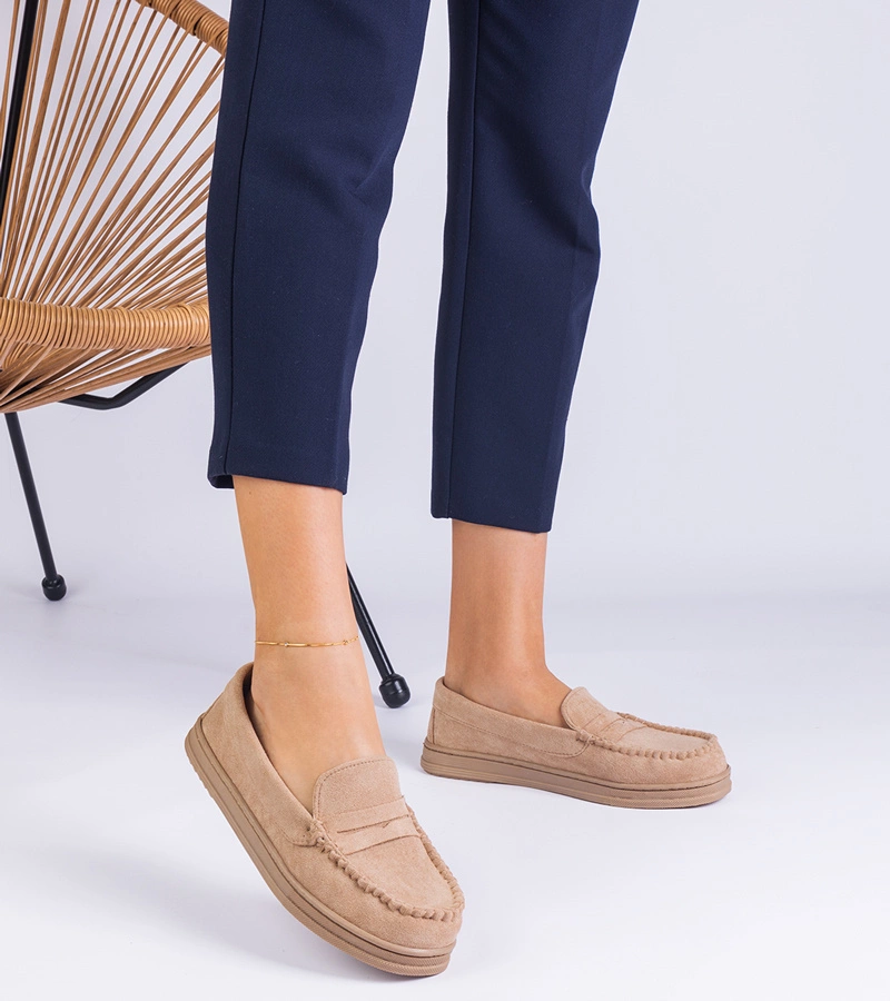 Hers Mokasyny Damskie Beżowe z Ekozamszu - Stylowe i Wygodne Obuwie