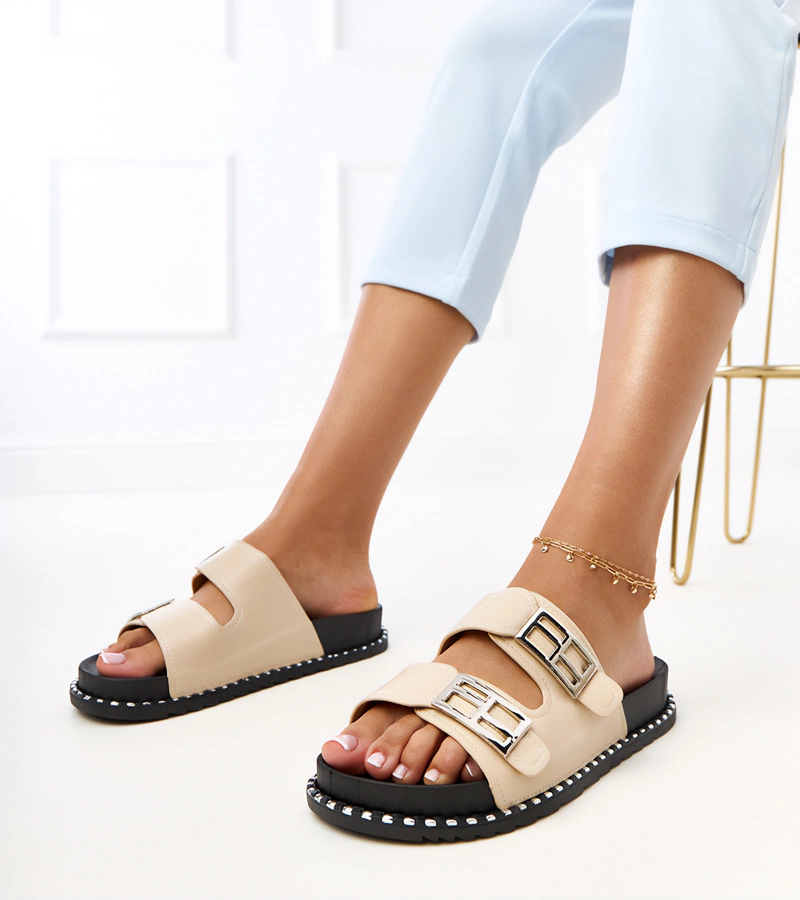 Hers Beżowe klapki na platformie