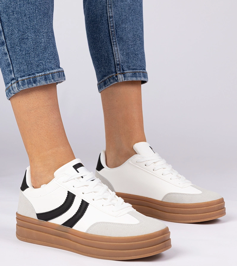 Hers Białe sneakersy trampki damskie z czarnym dodatkiem