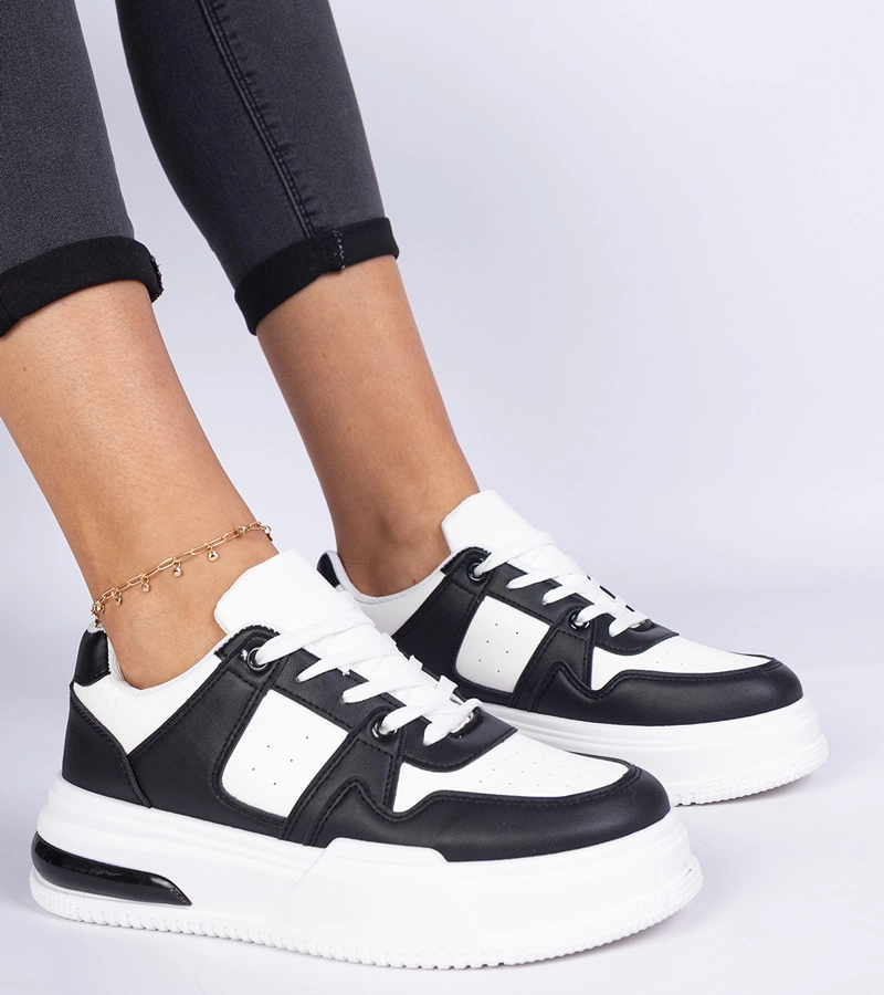 Hers Czarno-białe sneakersy damskie na grubej podeszwie