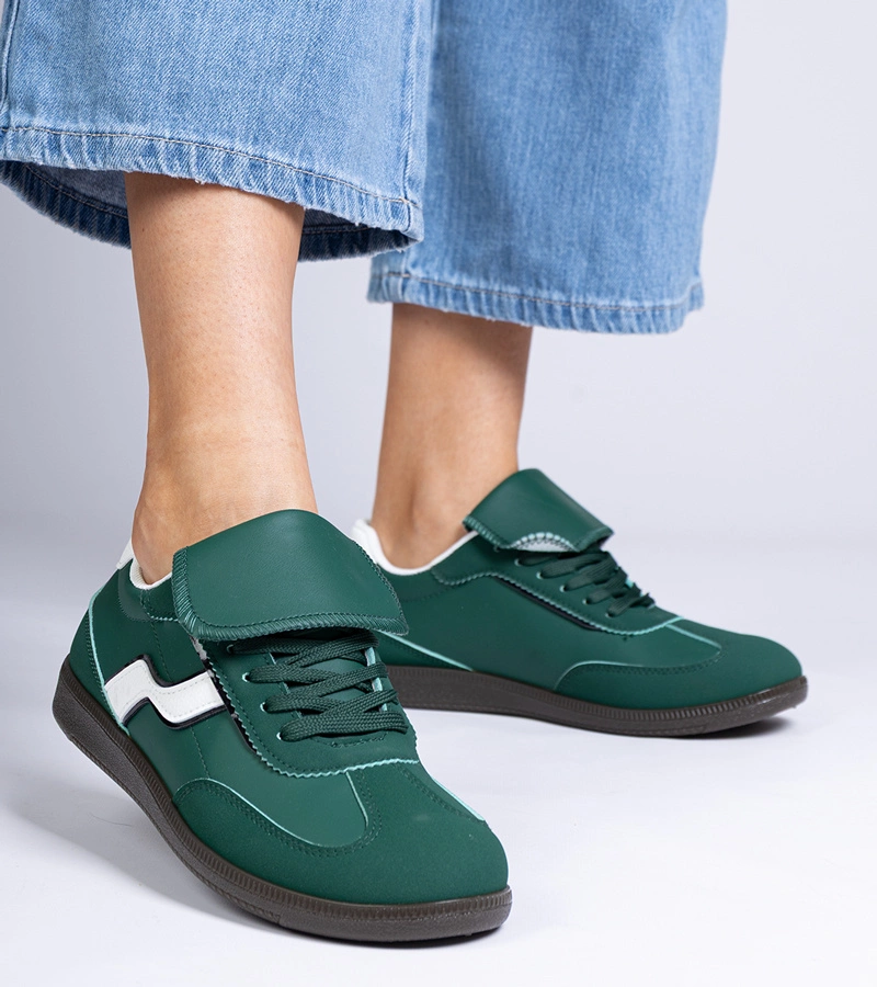 Zielone niskie sneakersy sznurowane