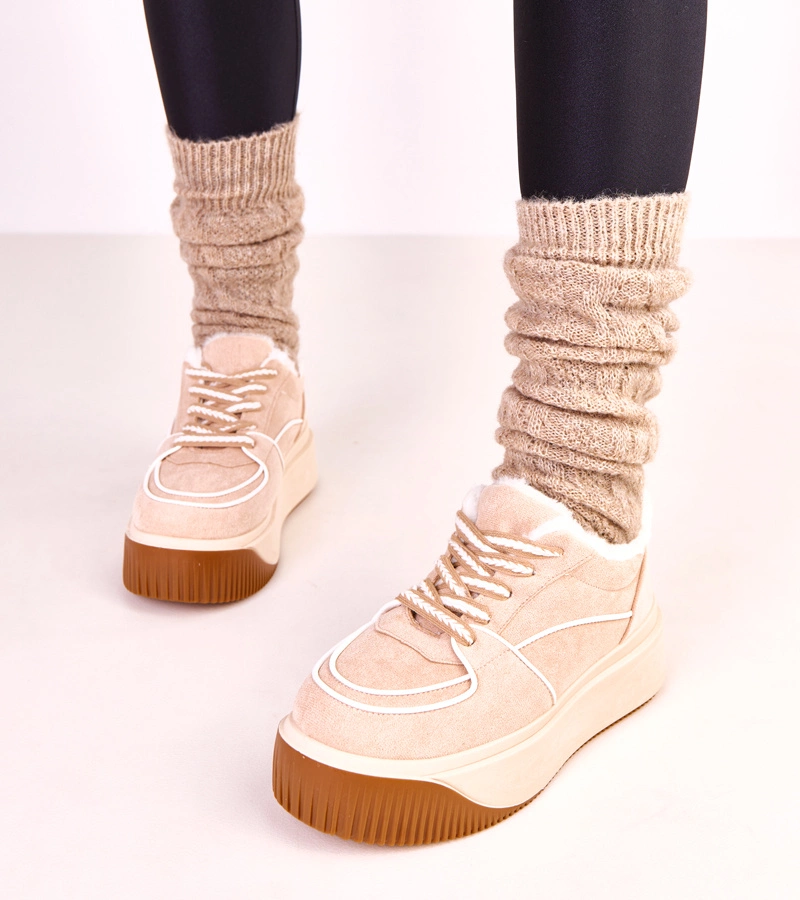 Hers Beżowe sneakersy ocieplane na platformie
