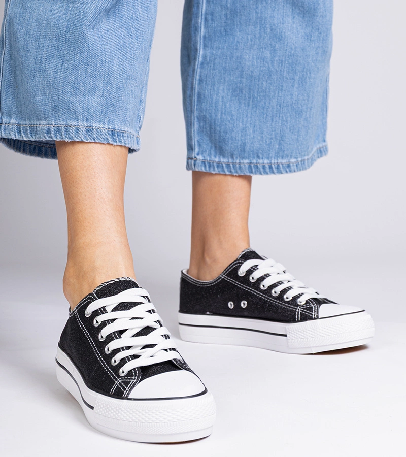 Hers GCzarne damskie trampki brokatowe