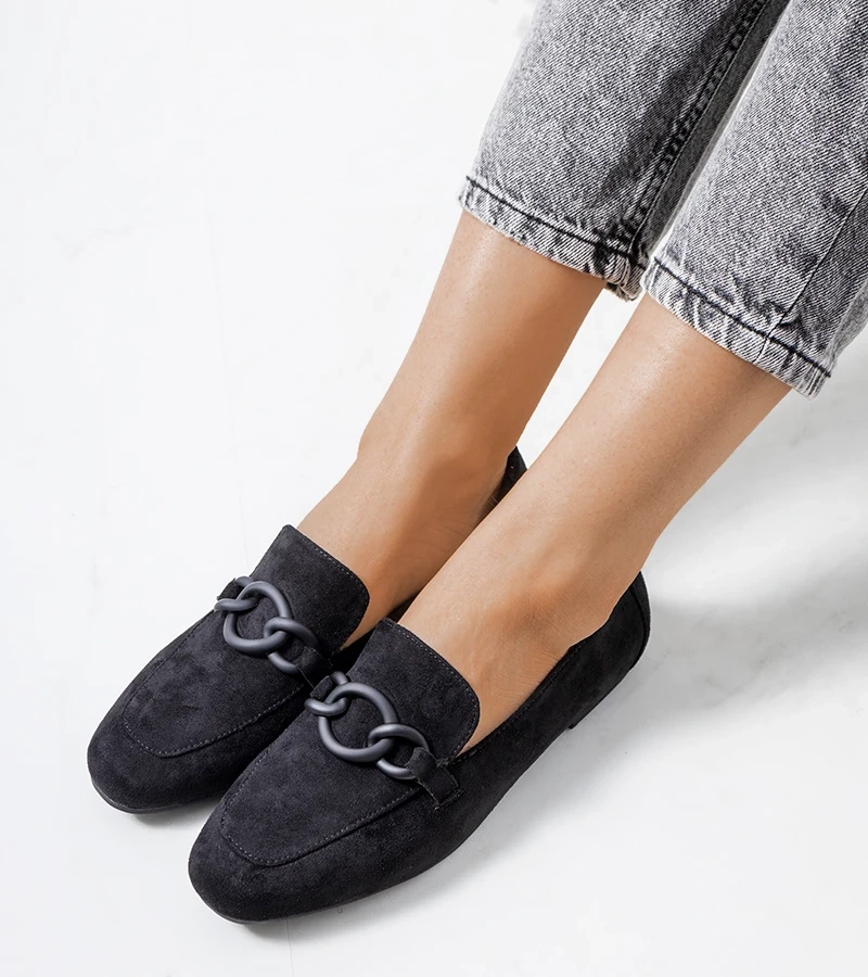 Hers Czarne zamszowe mokasyny