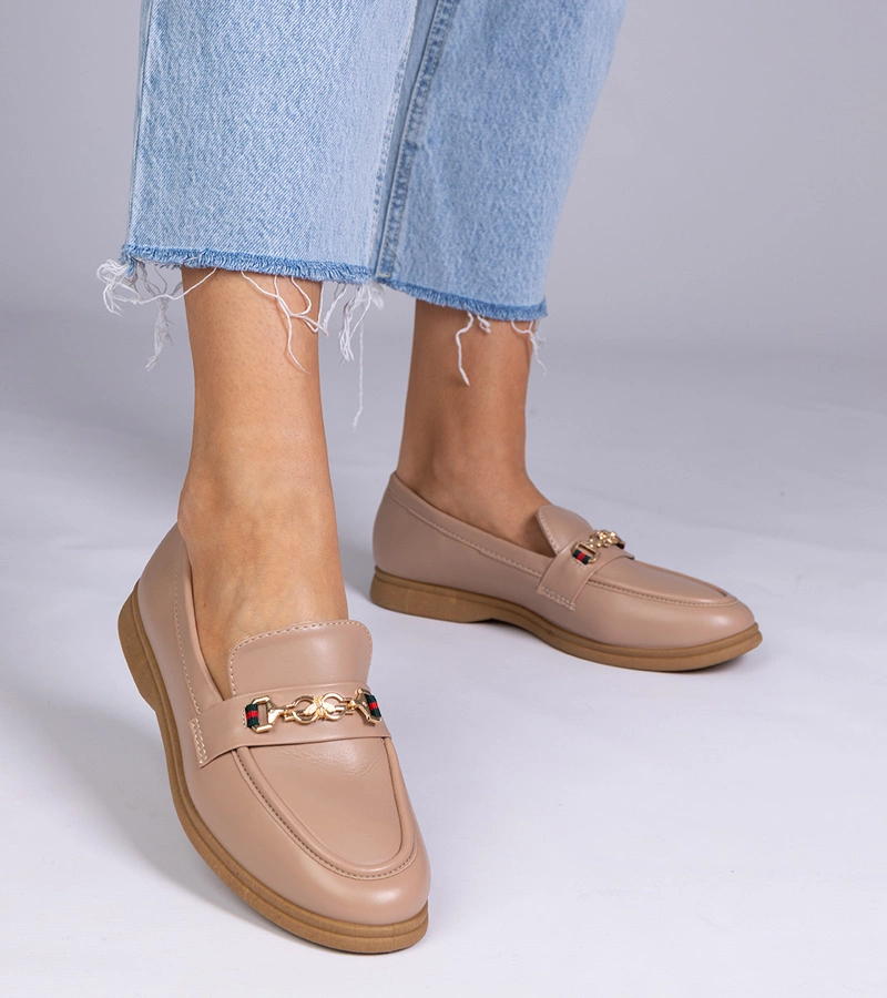 Hers Brązowe mokasyny ze złotą ozdobą