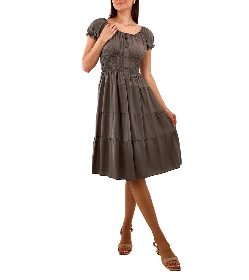 Zielona sukienka midi z marszczeniem