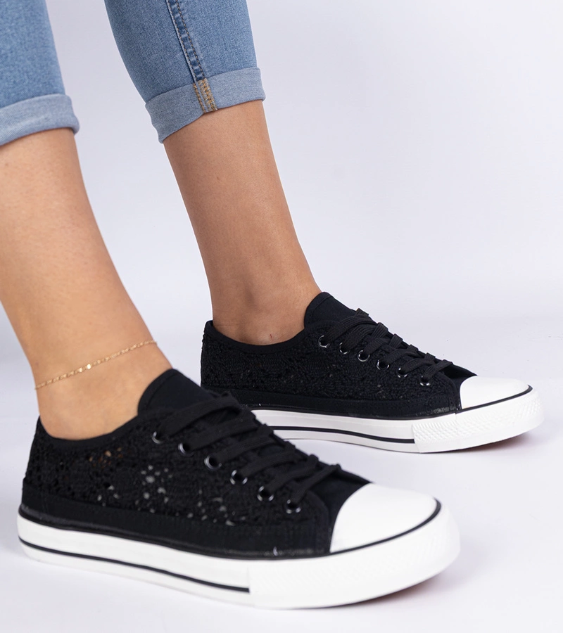 Hers Czarne trampki damskie ażurowe