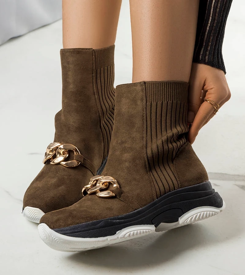 Zielone ocieplane botki z elastyczną cholewką