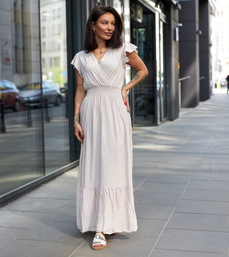 Beżowa sukienka maxi