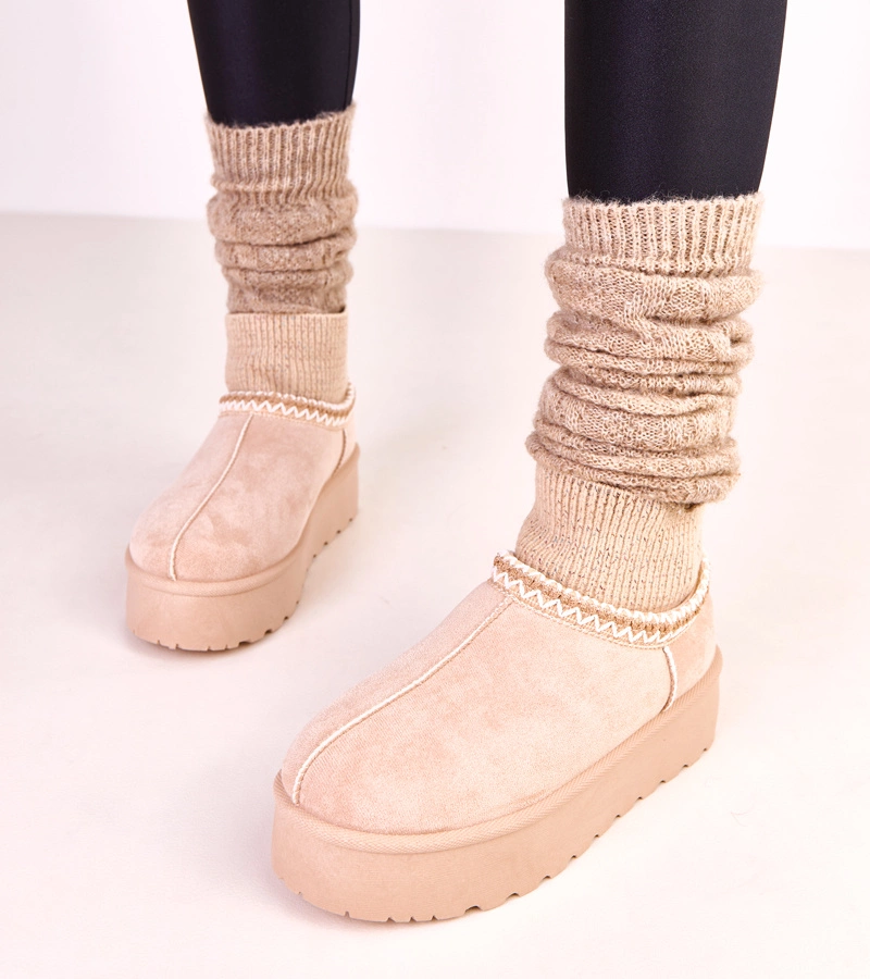 Hers Beżowe niskie śniegowce ze skarpetkową cholewką