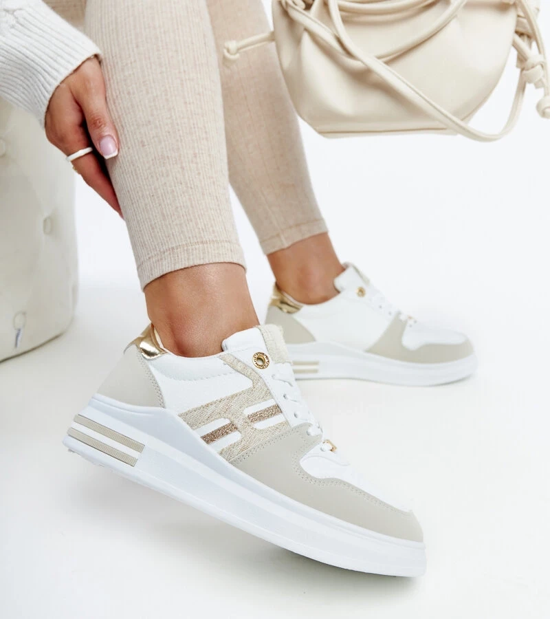 Biało-beżowe sneakersy na platformie