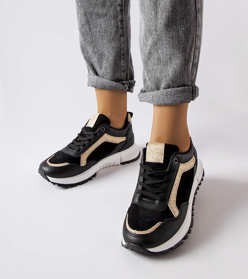 Czarne sneakersy z brokatowym zdobieniem