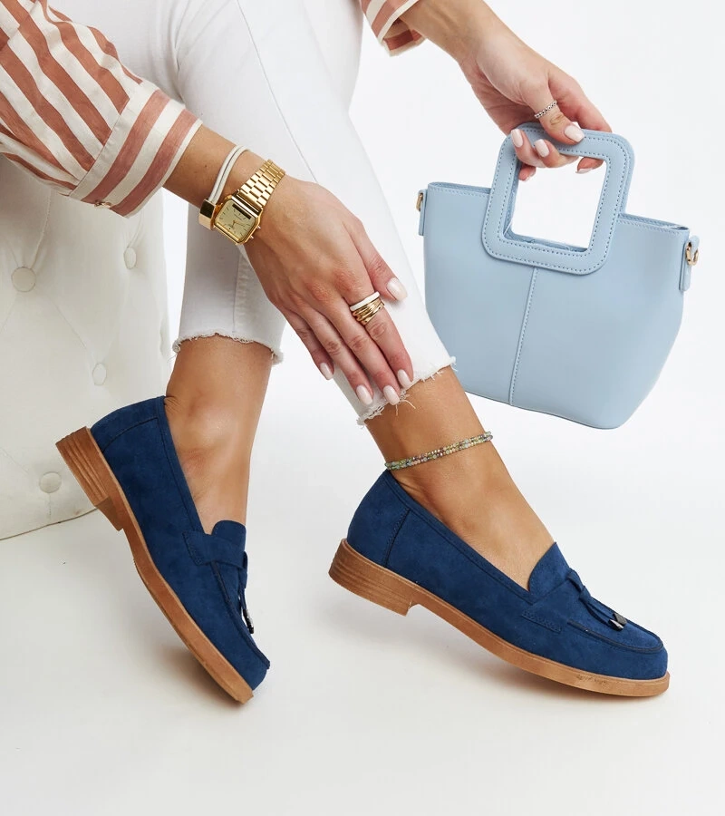 Granatowe zamszowe mokasyny VINCEZA