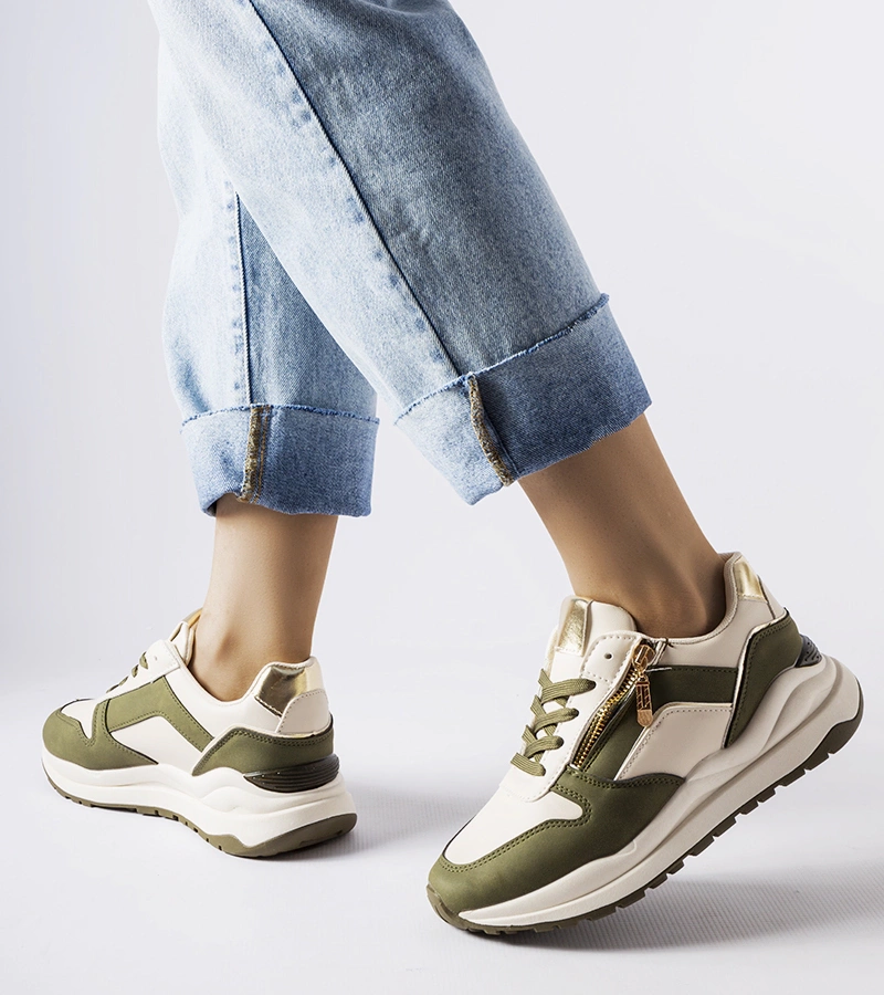 Biało-zielone sneakersy damskie