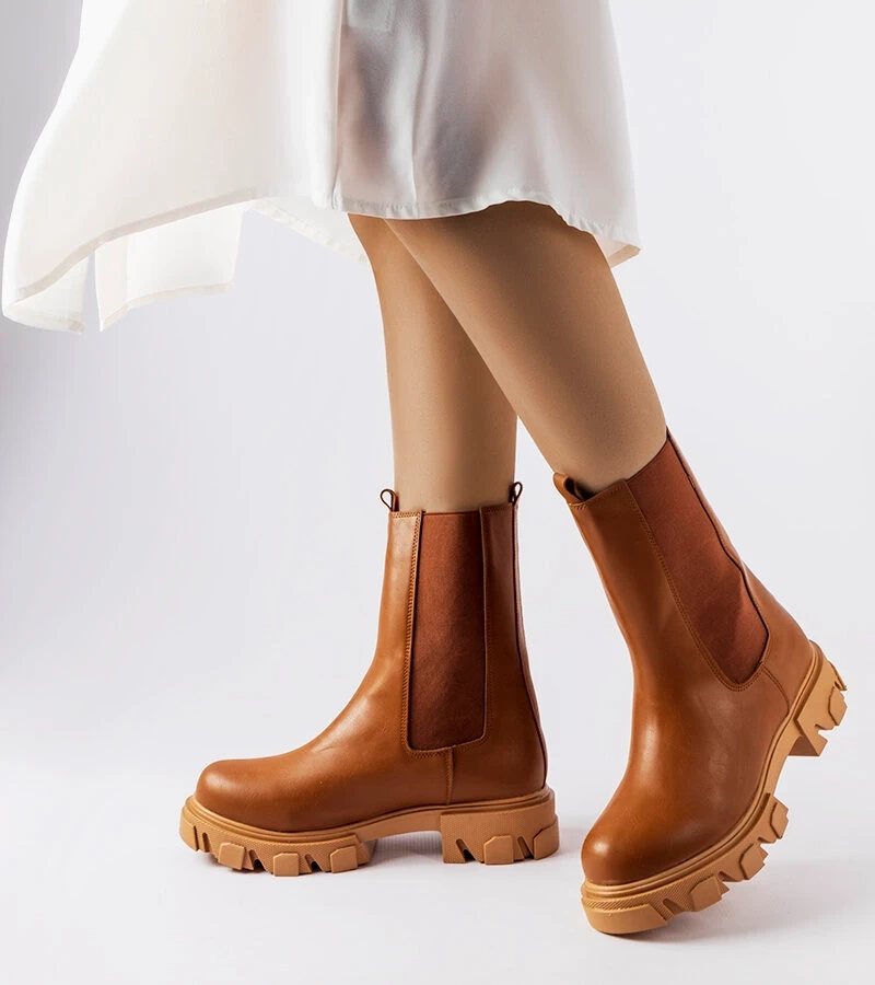 Brązowe wsuwane botki workery