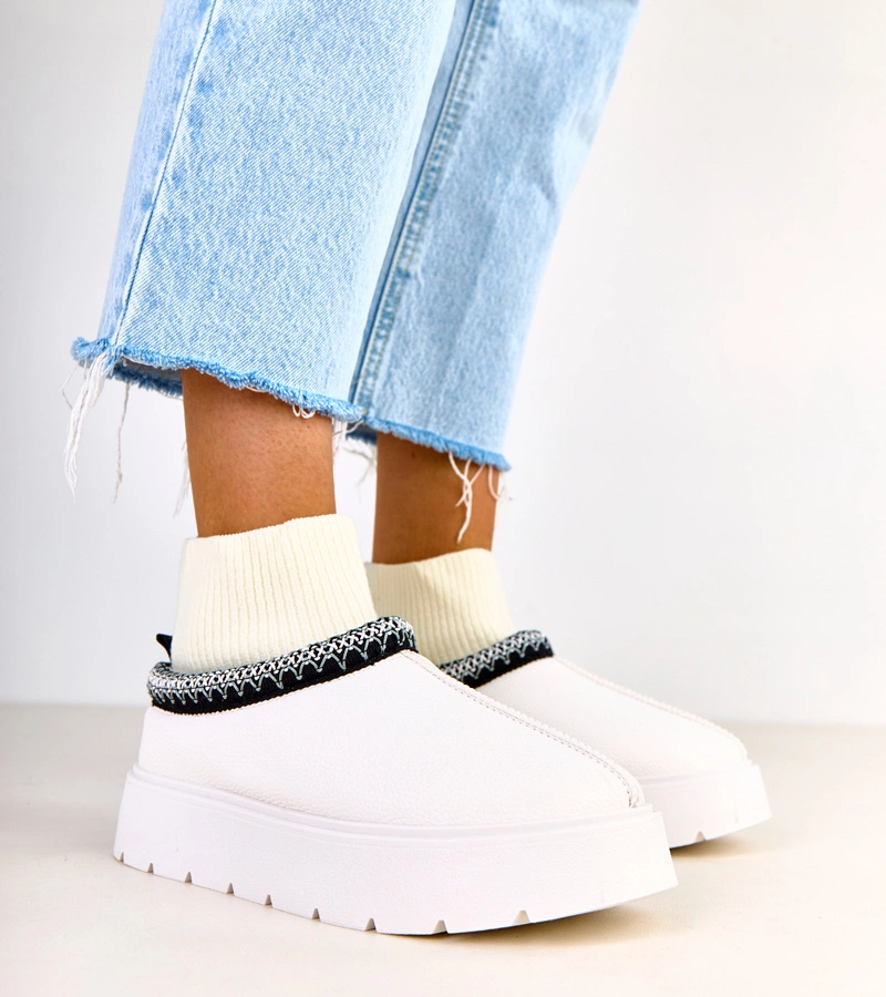 Hers Białe śniegowce ze skarpetkową cholewką