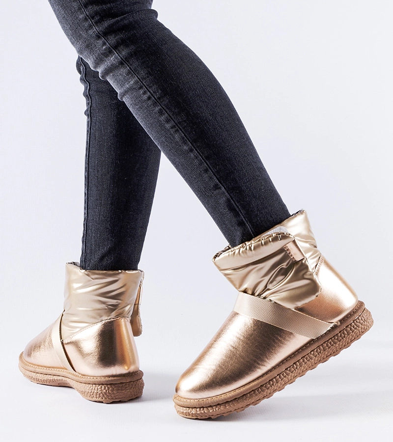 Brązowe połyskujące krótkie śniegowce połyskujące krótkie śniegowce