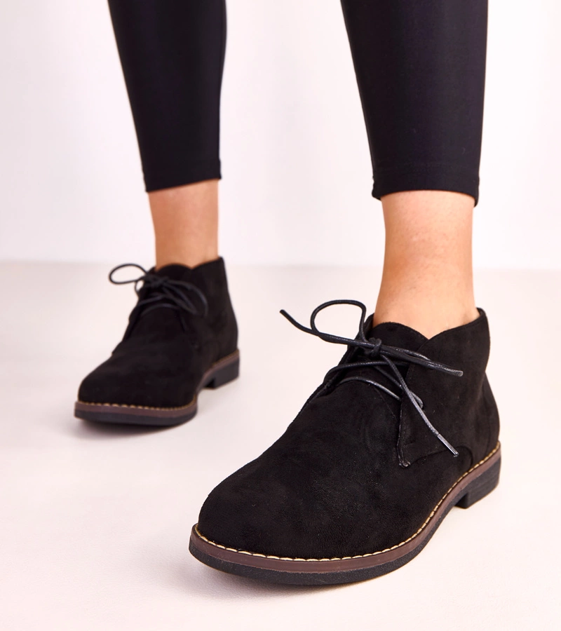 Hers Czarne botki damskie na płaskiej podeszwie